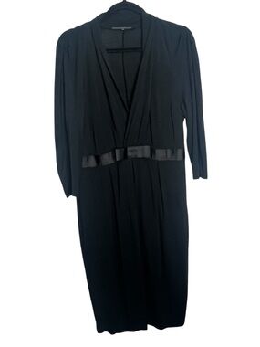 Antonio Melani Long Sleeve Black Midi Dress Sz M V-Neck Classic Quiet Luxury